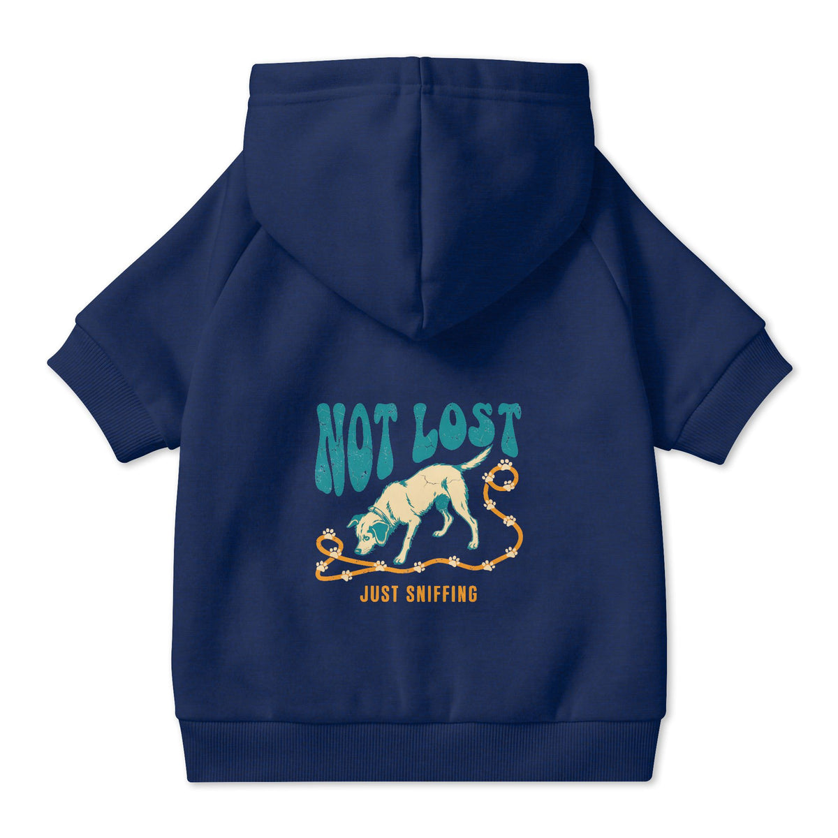 Not Lost Just Sniffing Dog Hoodie in Navy, back view — SniffWaggleNWalk™