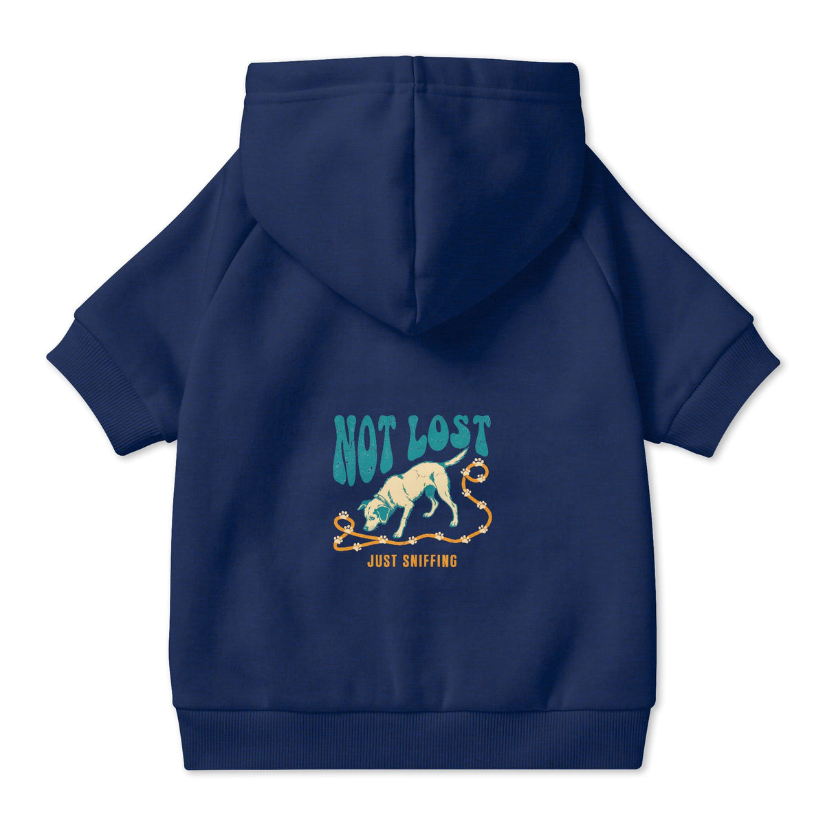 Not Lost Just Sniffing Dog Hoodie in Navy, back view — SniffWaggleNWalk™