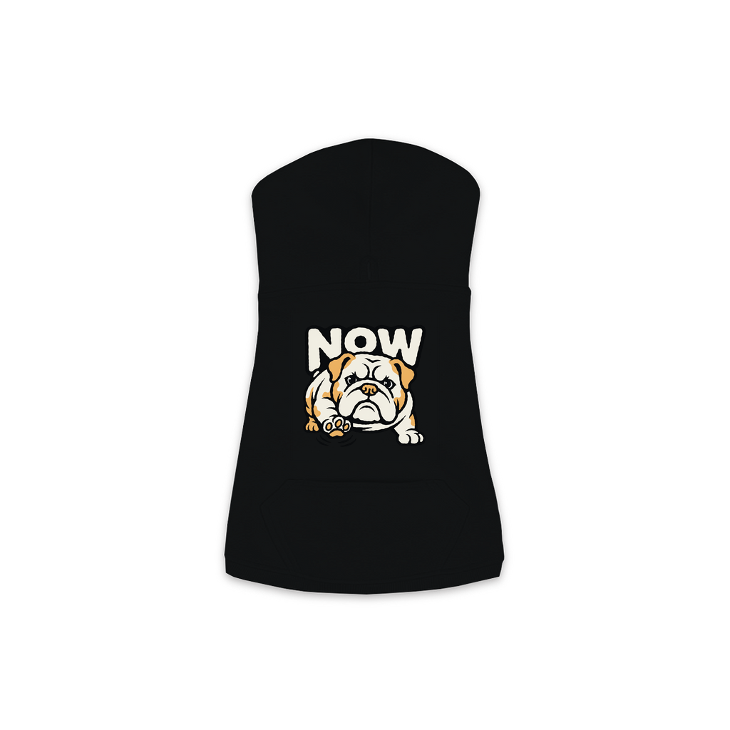 Now Bulldog dog hoodie in Black, sizes XS-M