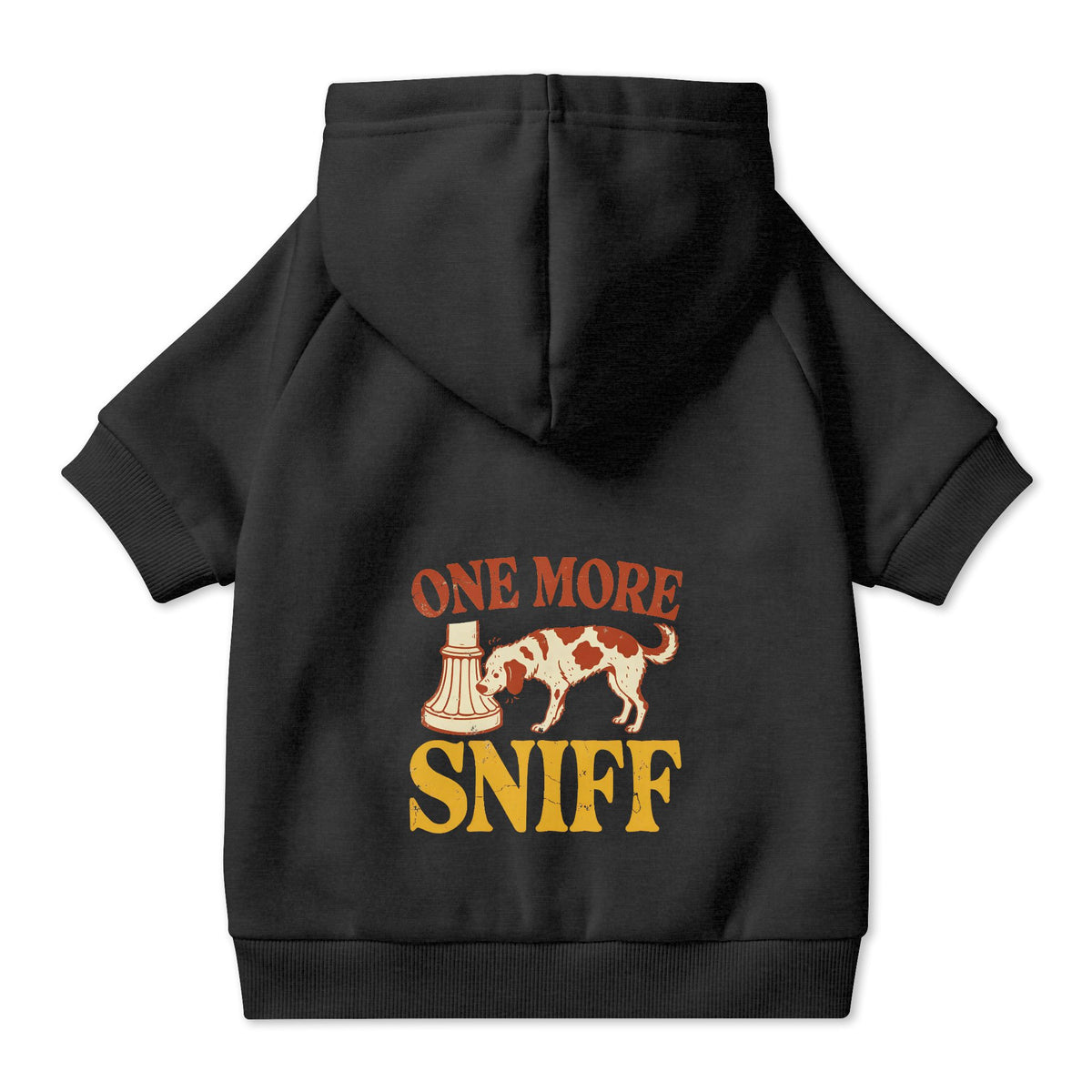 One More Sniff Dog Hoodie in Black, back view — SniffWaggleNWalk™