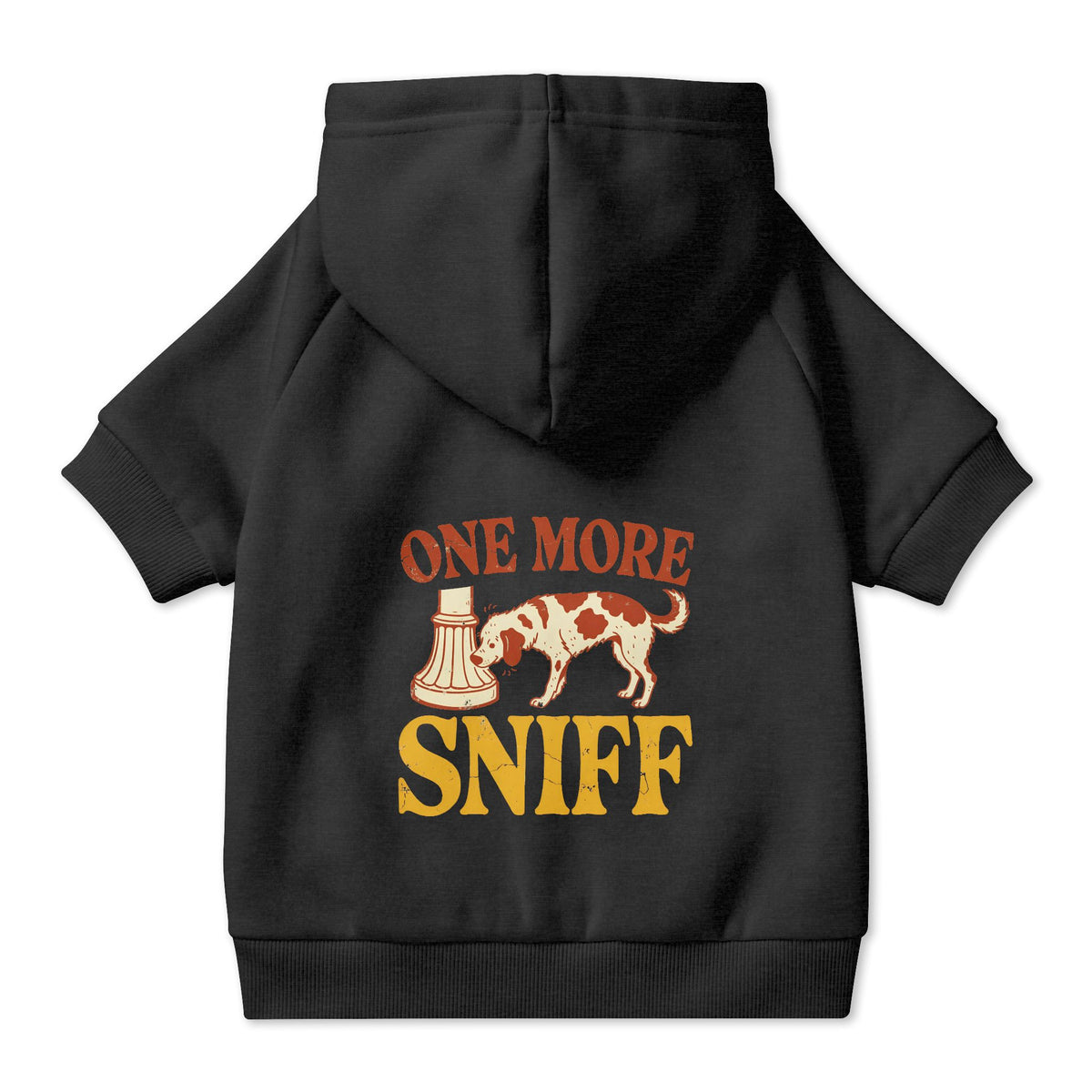 One More Sniff Dog Hoodie in Black, back view — SniffWaggleNWalk™