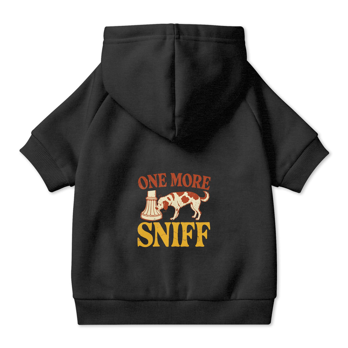 One More Sniff Dog Hoodie in Black, back view — SniffWaggleNWalk™