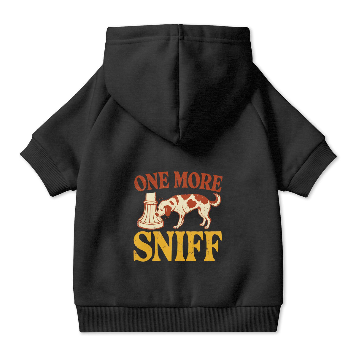One More Sniff Dog Hoodie in Black, back view — SniffWaggleNWalk™