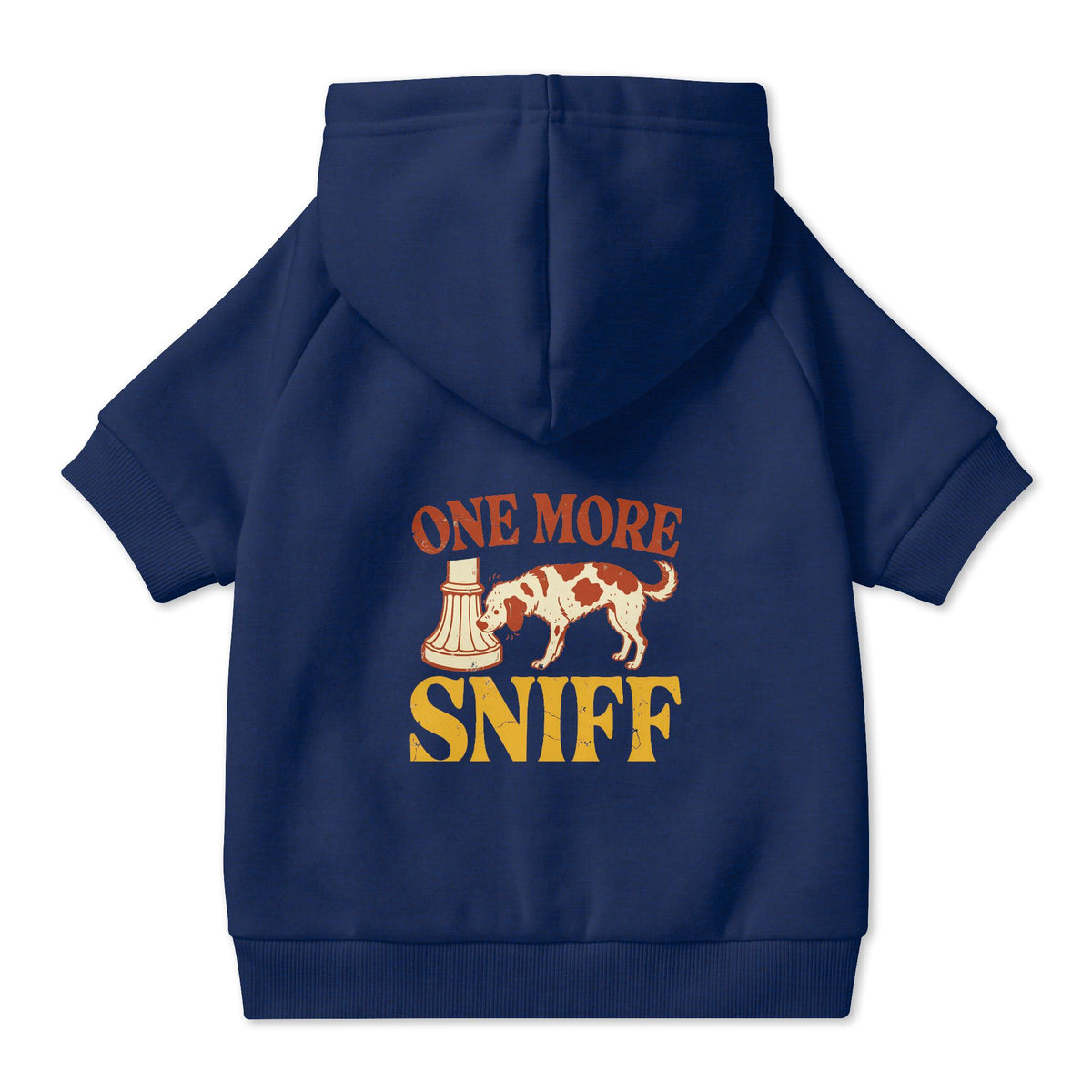 One More Sniff Dog Hoodie in Navy, back view — SniffWaggleNWalk™