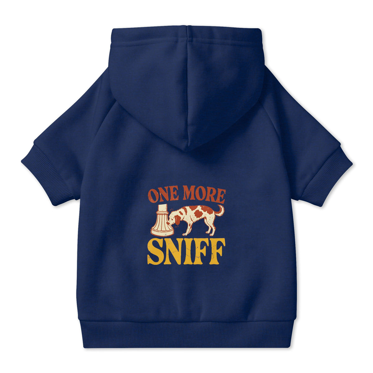 One More Sniff Dog Hoodie in Navy, back view — SniffWaggleNWalk™