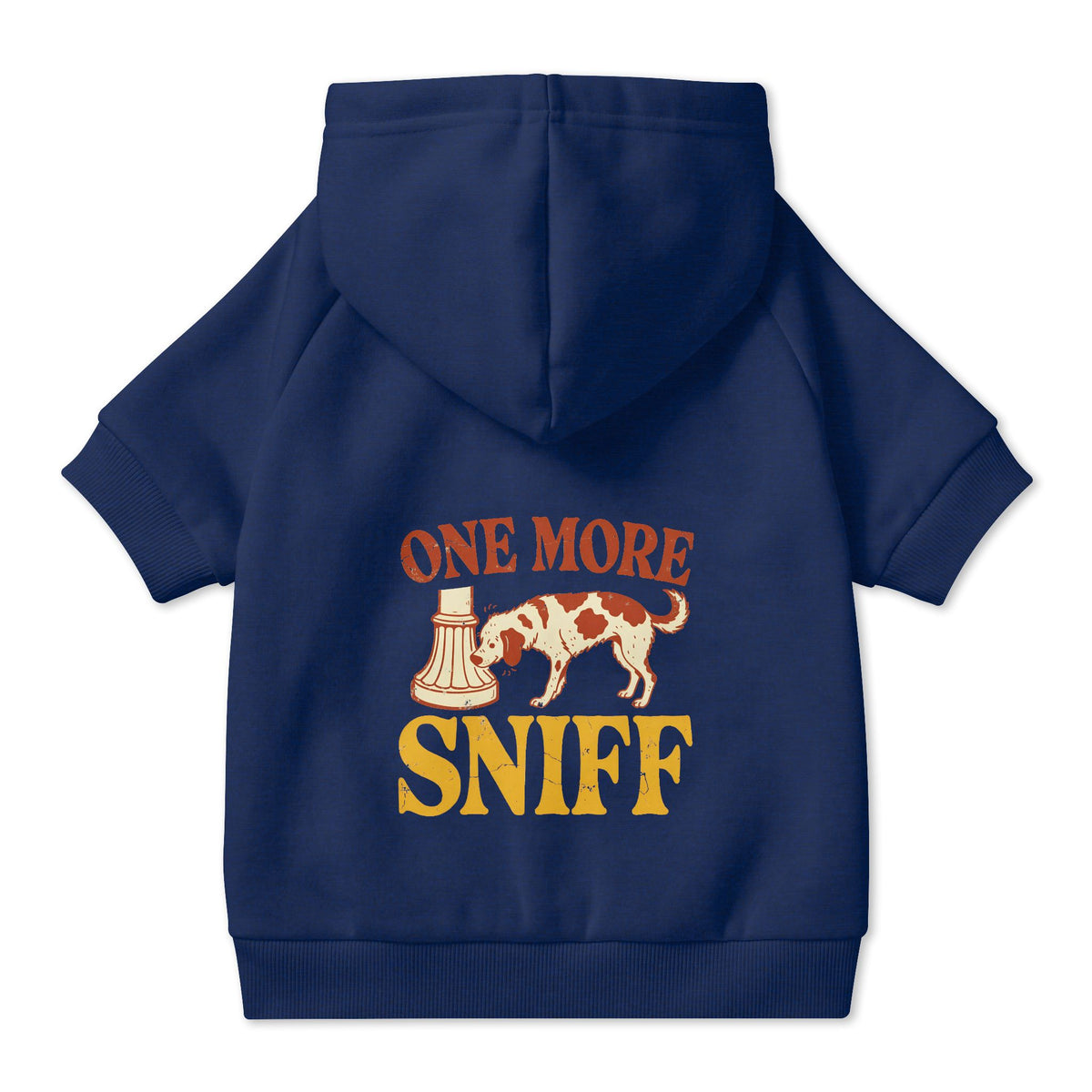 One More Sniff Dog Hoodie in Navy, back view — SniffWaggleNWalk™