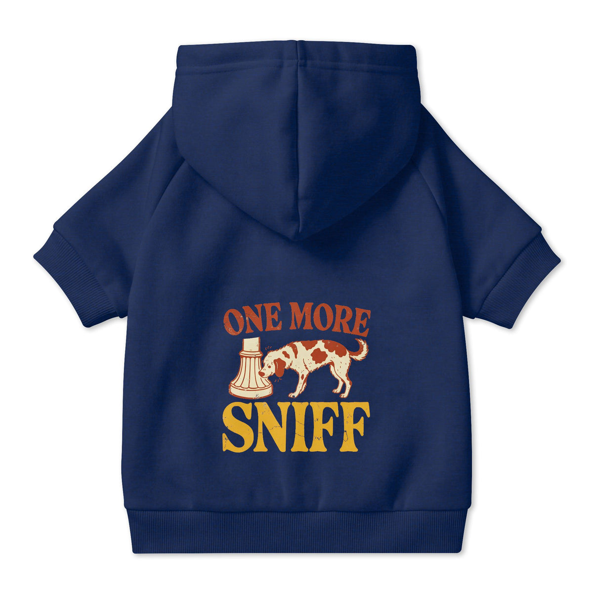One More Sniff Dog Hoodie in Navy, back view — SniffWaggleNWalk™