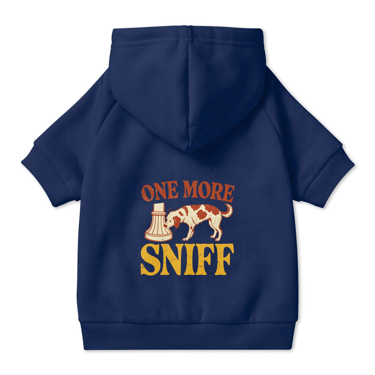 One More Sniff Dog Hoodie in Navy, back view — SniffWaggleNWalk™