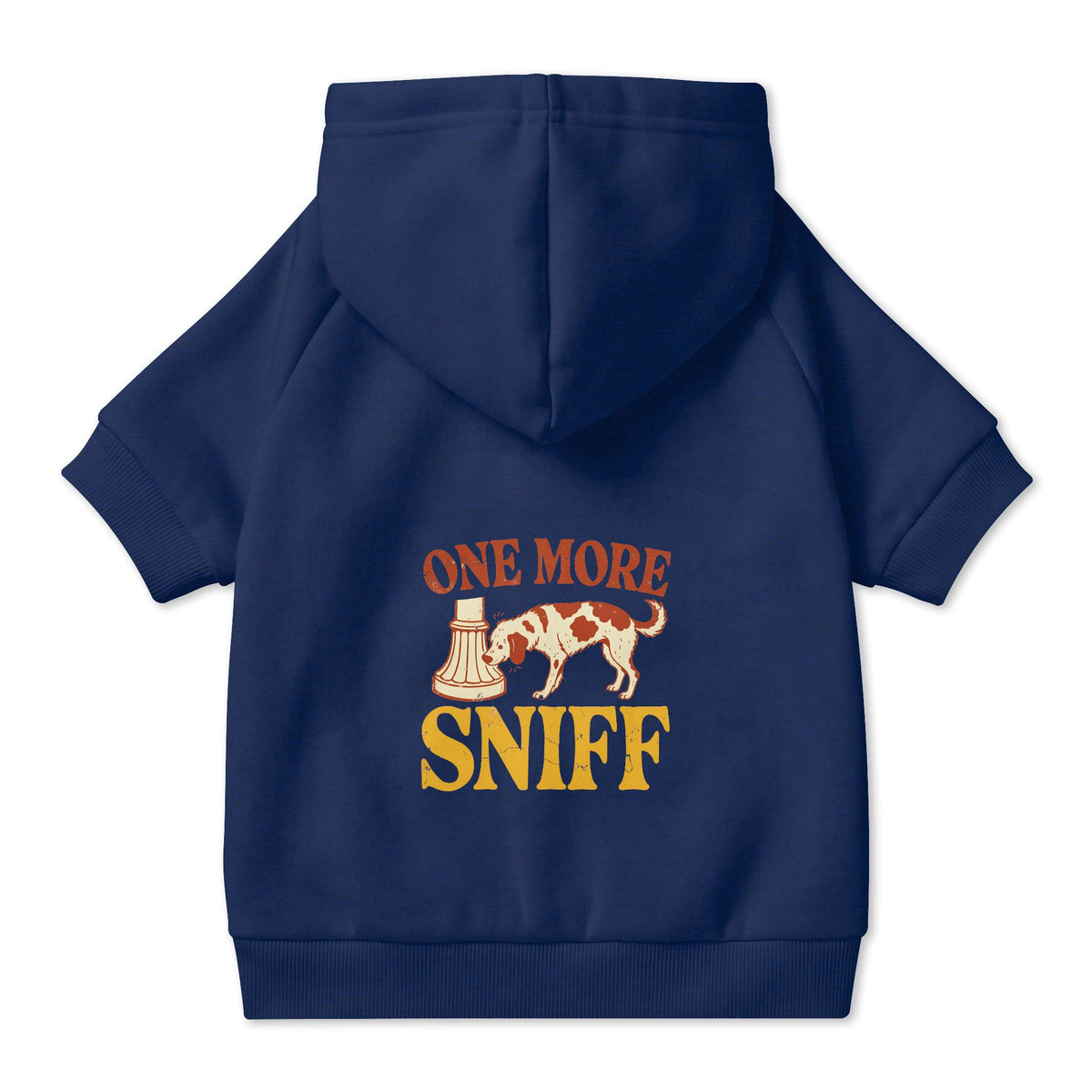 One More Sniff Dog Hoodie in Navy, back view — SniffWaggleNWalk™