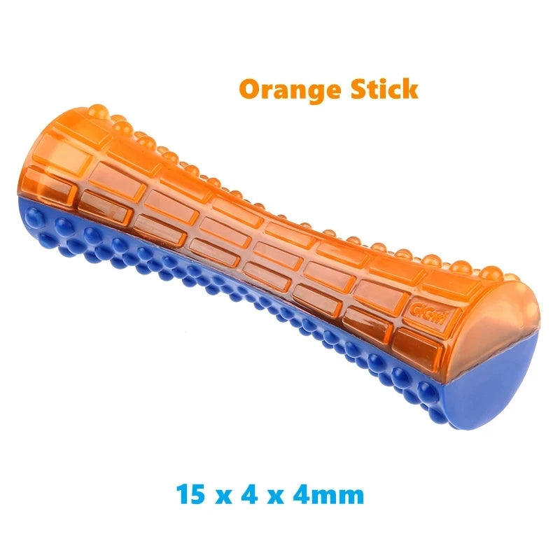 Orange GiGwi chew stick dog toy — 15 x 4 x 4cm, TPR, squeaky — SniffWaggleNWalk