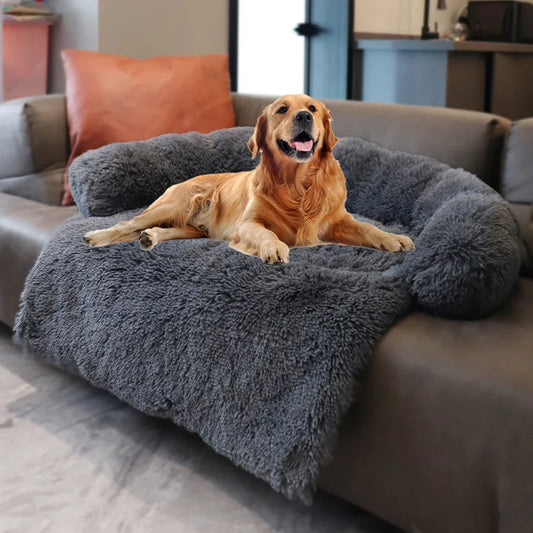 PoshPup CloudSofa long plush sofa dog bed in white coffee — material detail and features — SniffWaggleNWalk
