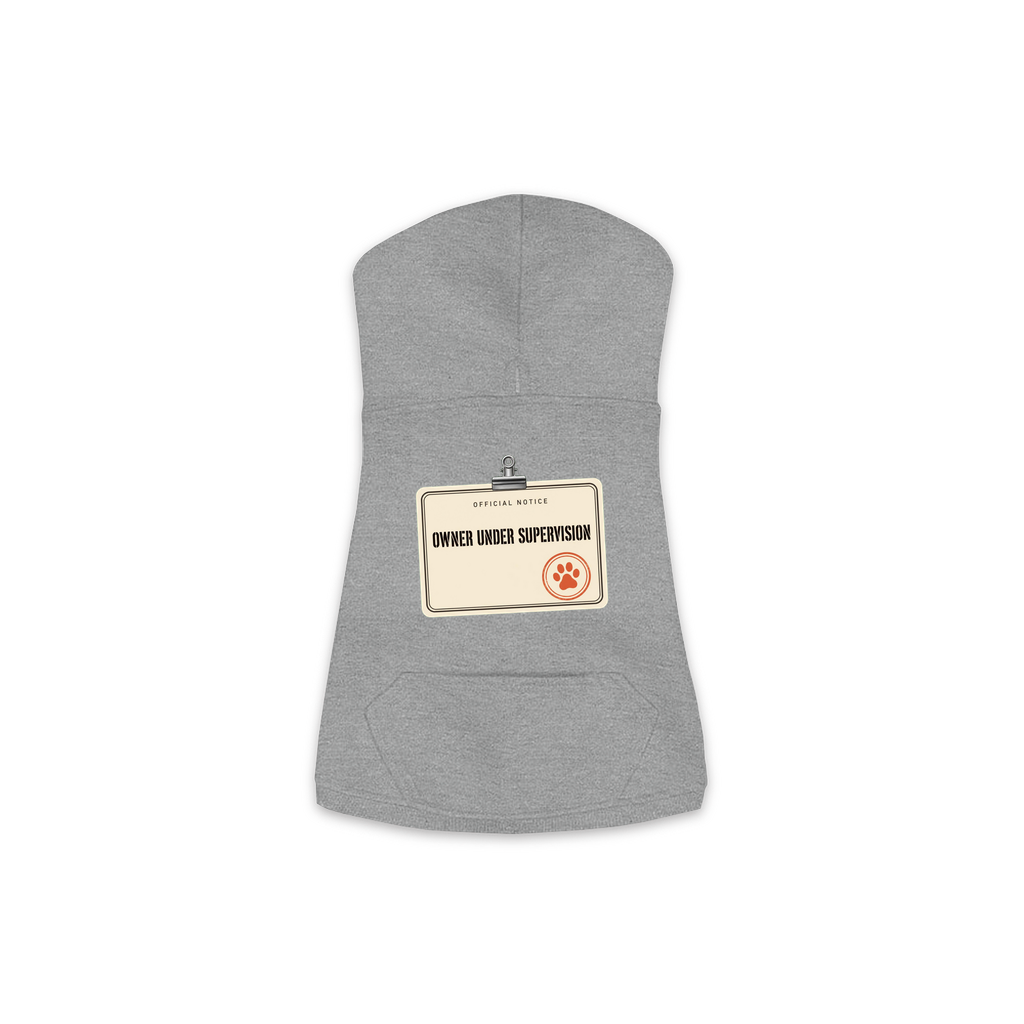 Owner Under Supervision dog hoodie in Granite Heather, sizes XS to M