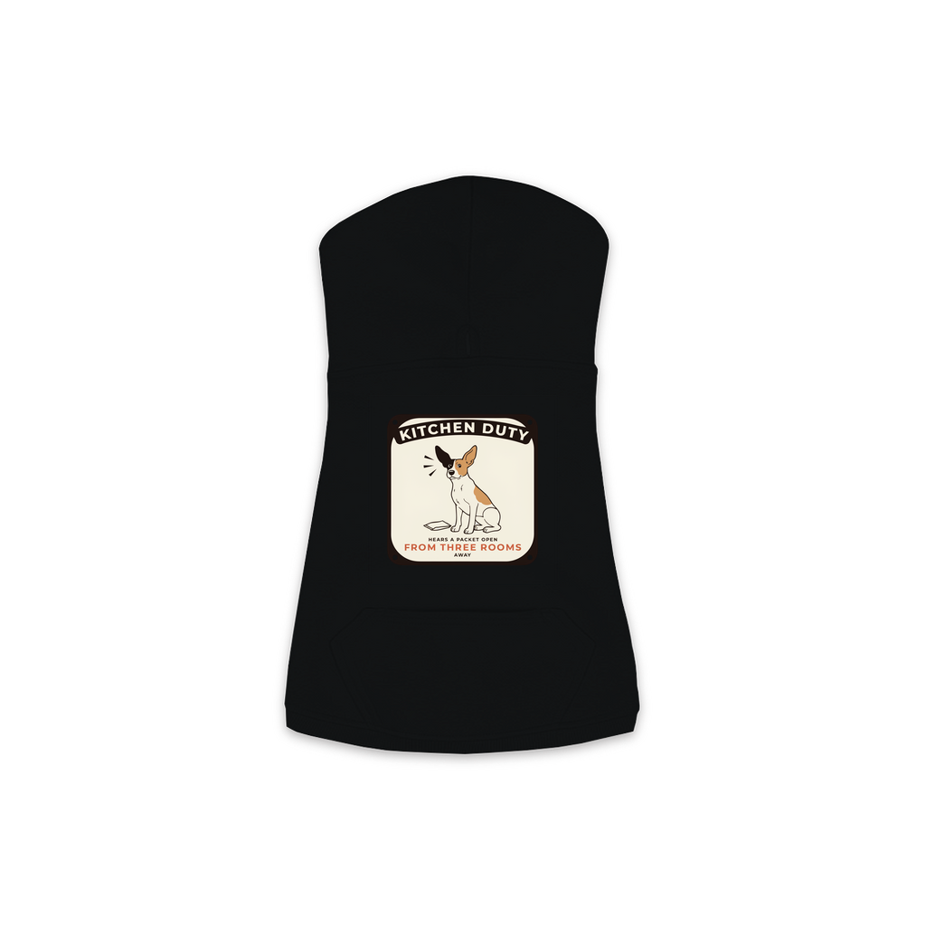 Packet Radar dog hoodie in black, sizes XS to M