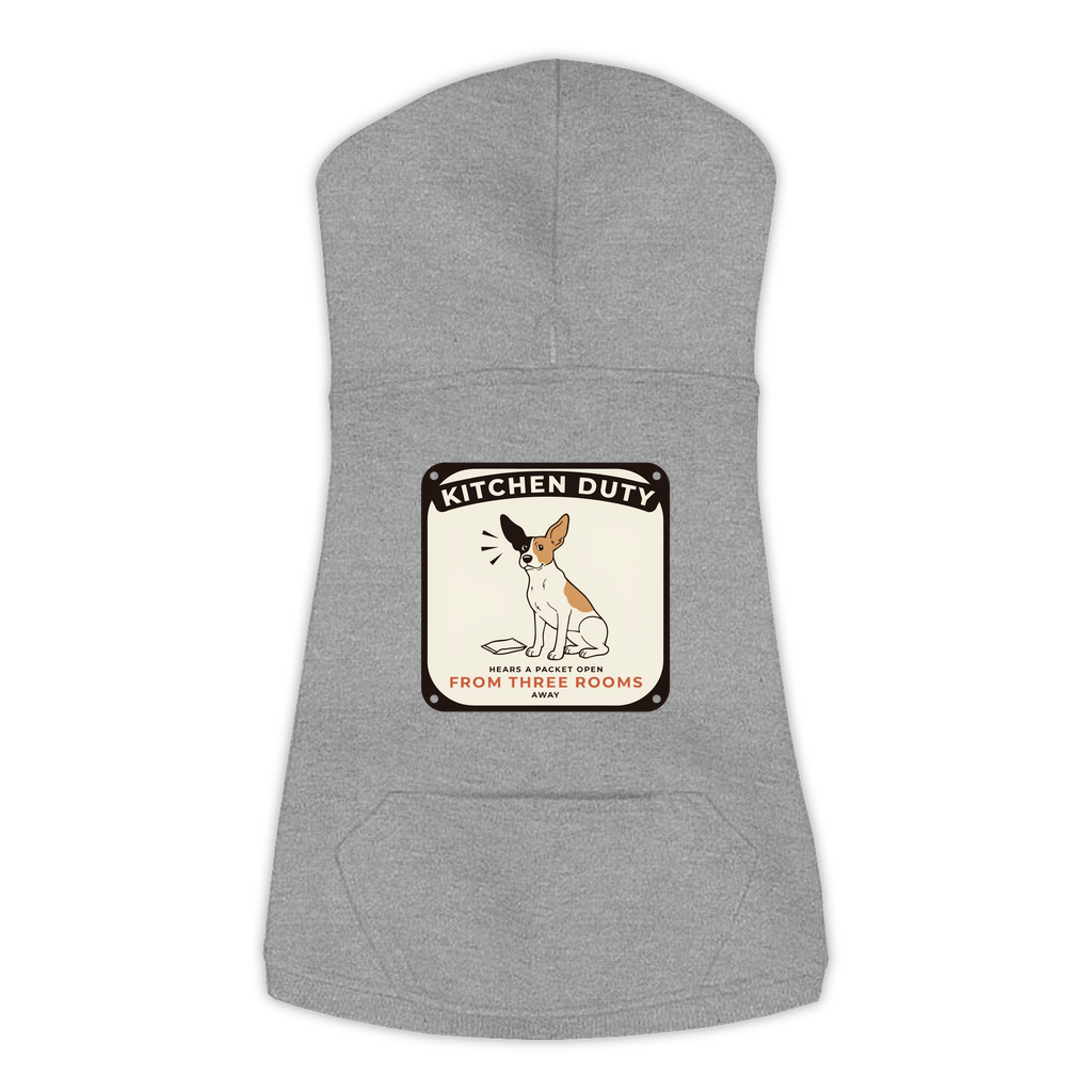 Packet Radar dog hoodie in granite heather grey, sizes L to 3XL