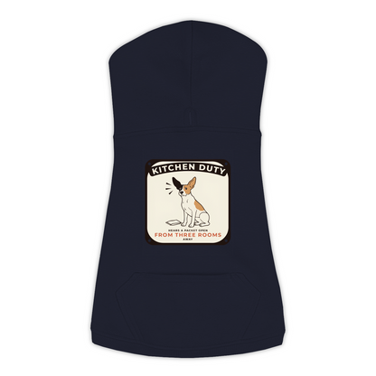 Packet Radar dog hoodie in navy, sizes L to 3XL