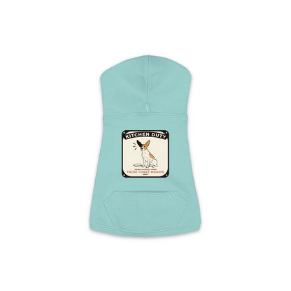 Packet Radar dog hoodie in saltwater blue, sizes XS to M