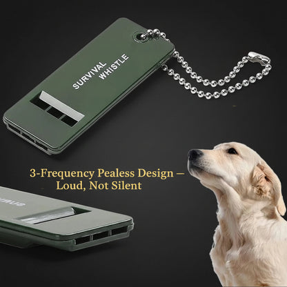 Close-up of the three sound chambers on PawCall whistle, showing the audible 3-frequency pealess design.