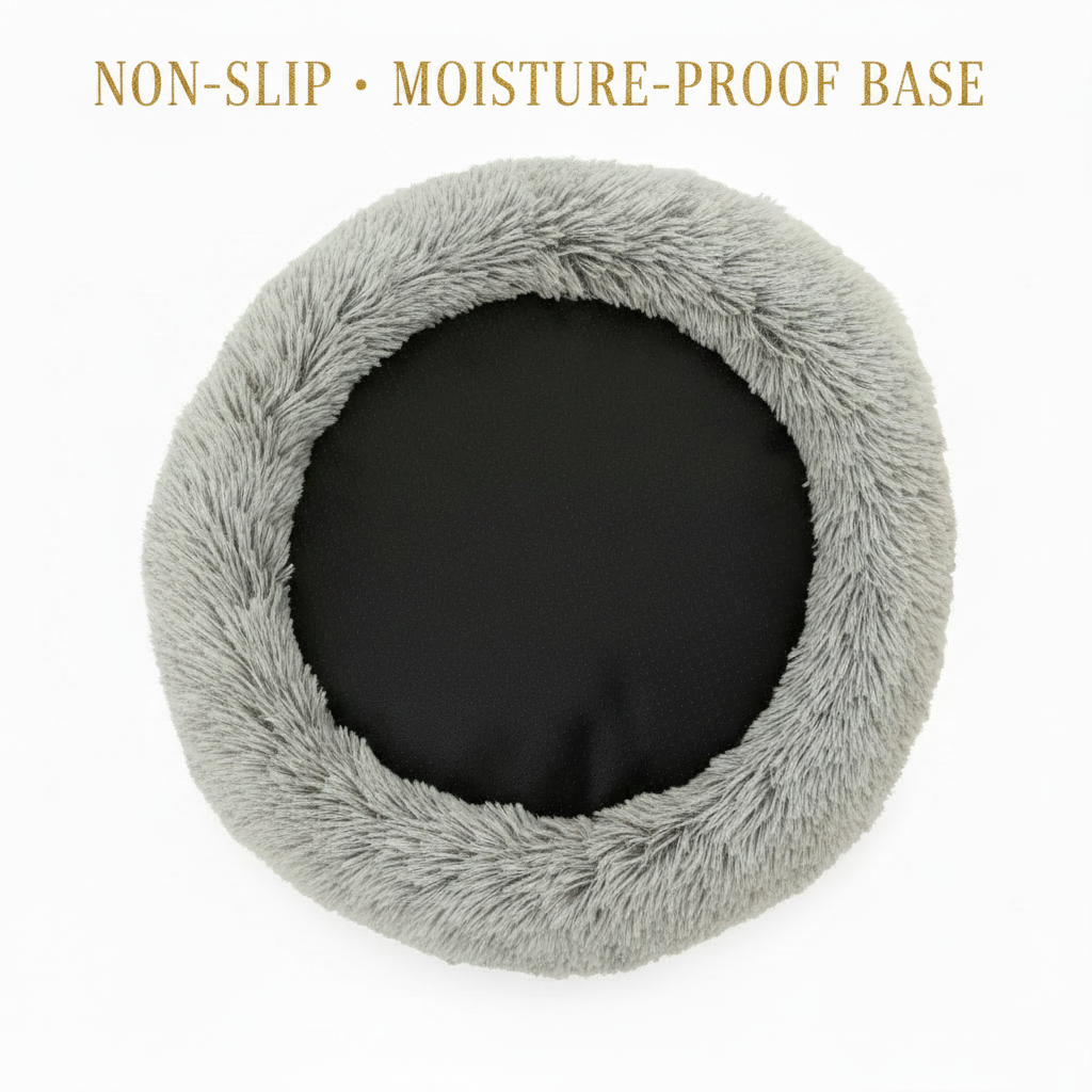 Non-slip moisture-proof base of PawCave™ cat cave bed showing paw print embroidery