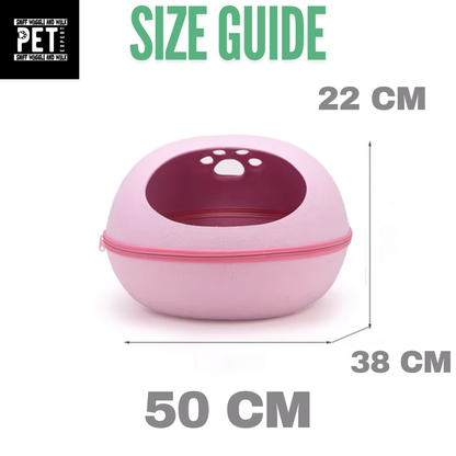Size guide for PawEgg™ felt egg cave cat bed: 50cm wide, 38cm deep, 22cm tall