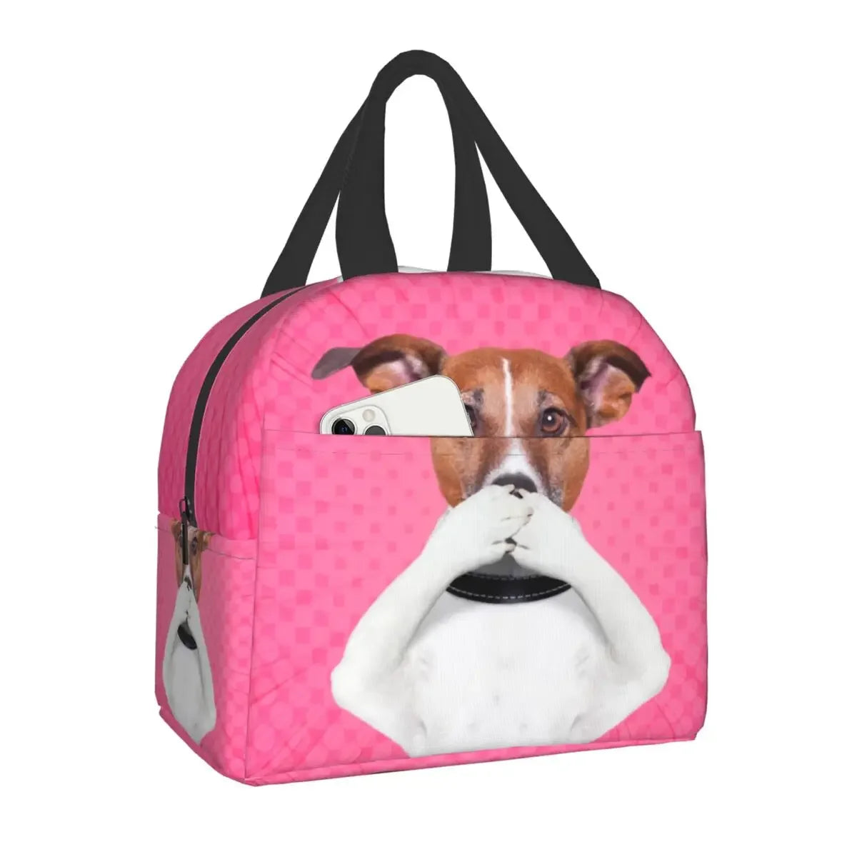 PawPack Jack Russell Terrier insulated lunch bag — lifestyle, carried by owner — SniffWaggleNWalk