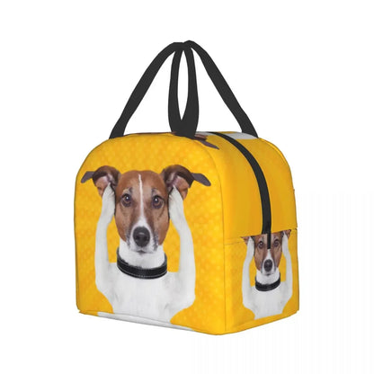 PawPack Jack Russell Terrier insulated lunch bag — open showing main compartment — SniffWaggleNWalk