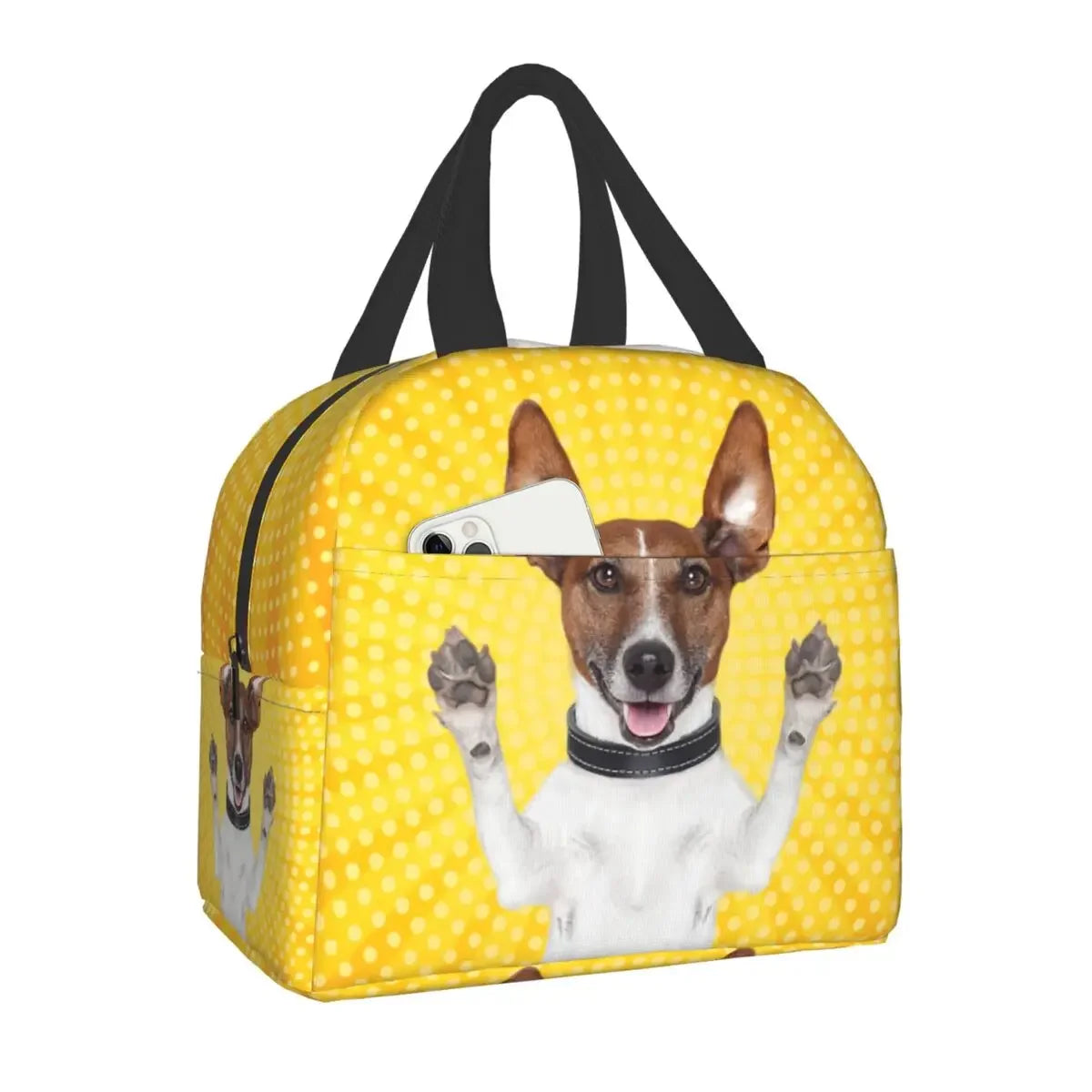 PawPack Jack Russell Terrier insulated lunch bag — zip closure detail — SniffWaggleNWalk