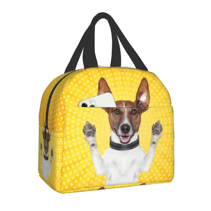 PawPack Jack Russell Terrier insulated lunch bag — zip closure detail — SniffWaggleNWalk