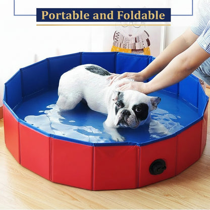 PawPool red and blue foldable dog bathtub and paddling pool 