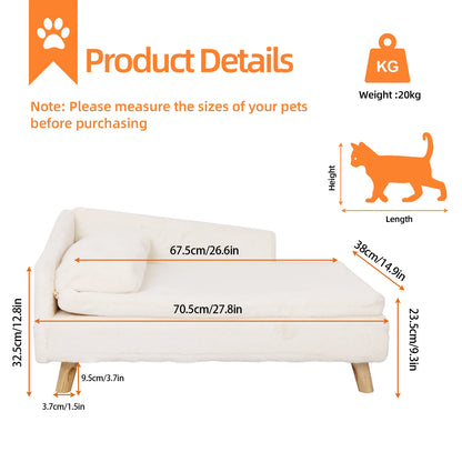 PawSofa small size dimensions — 70.5cm length, 32.5cm height, 9.5cm leg height
