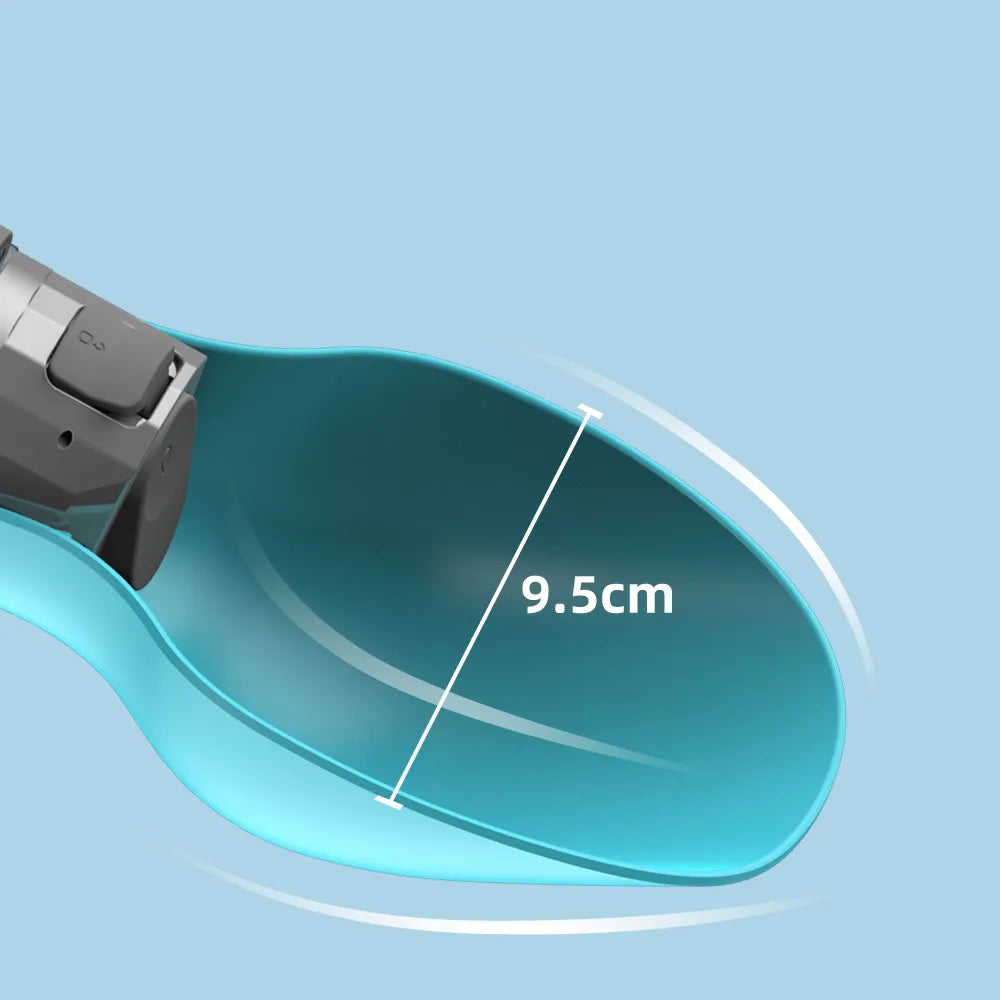 PawTrail 800ml dog water bottle next to two reference bottles totalling the same volume, on a wooden surface. 