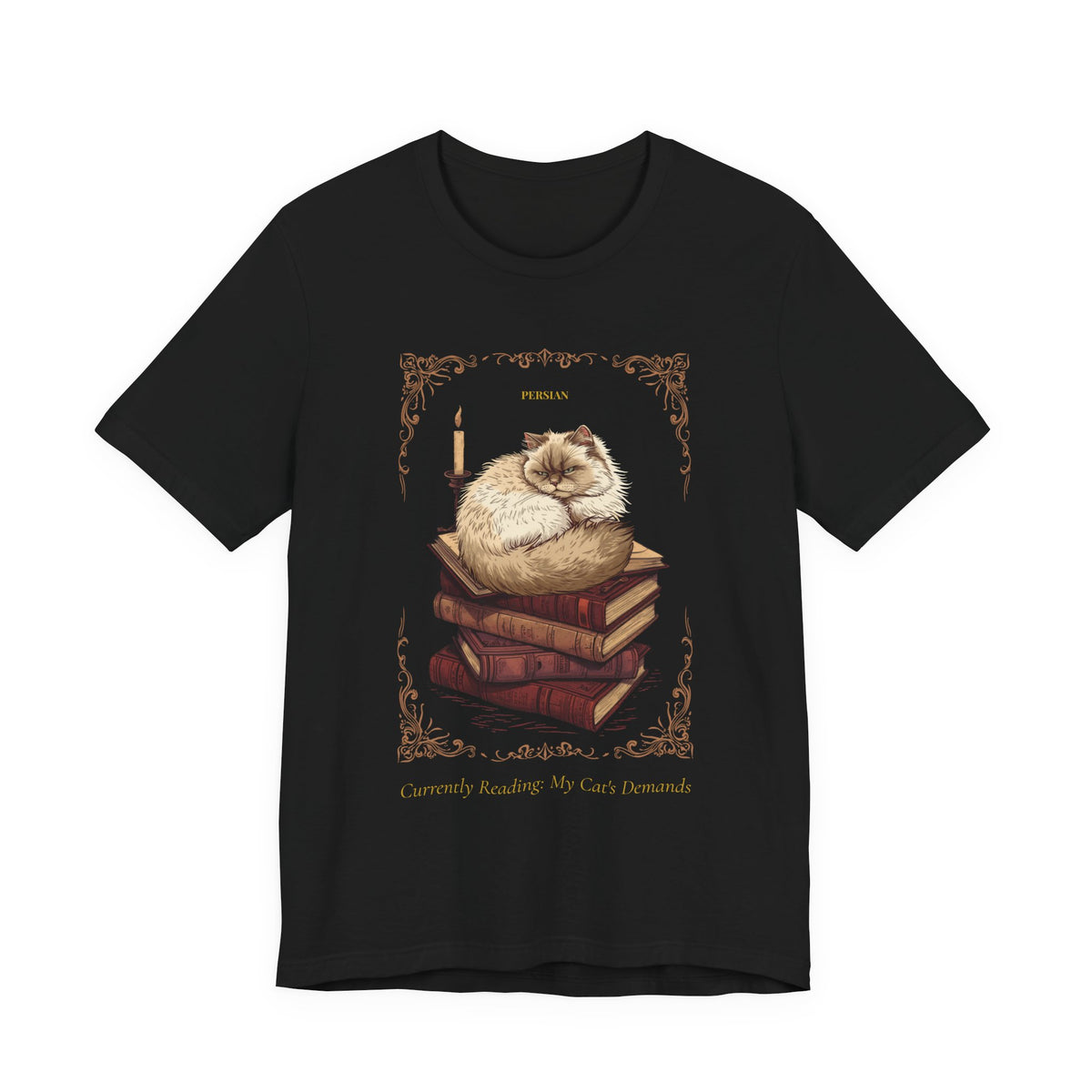 Flat lay of the Persian Cat t-shirt