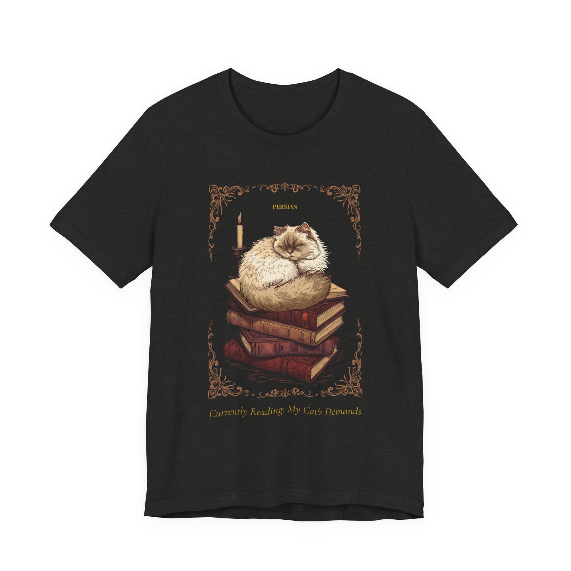 Model wearing the Persian Cat tee, front pose