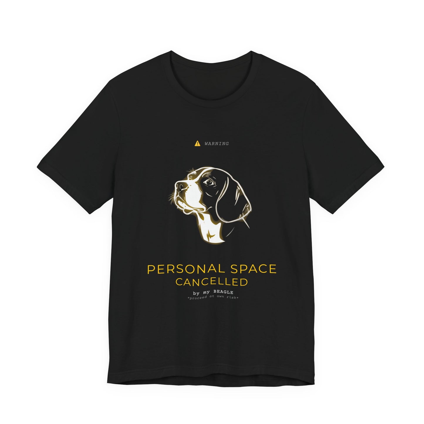 Personal Space Cancelled Beagle T-Shirt — worn outdoors on a walk