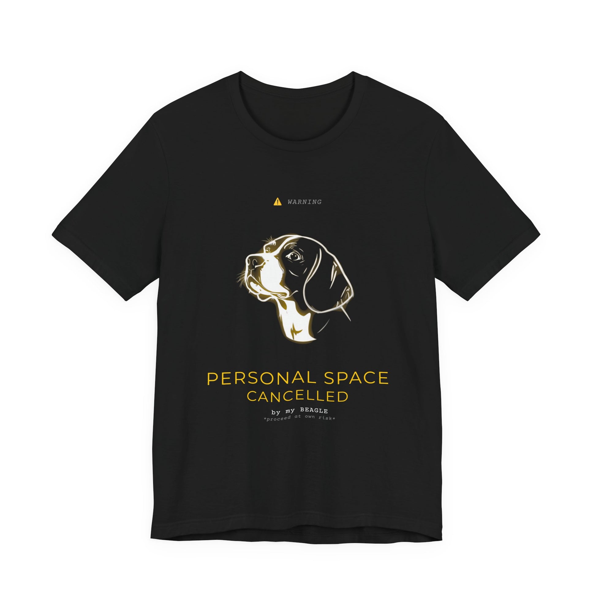 Personal Space Cancelled Beagle T-Shirt — worn outdoors on a walk
