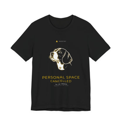 Personal Space Cancelled Beagle T-Shirt — worn outdoors on a walk
