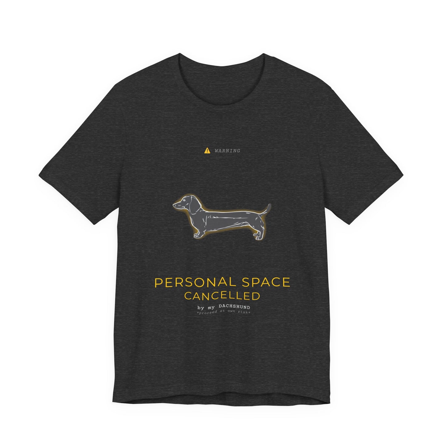 Personal Space Cancelled Dachshund T-Shirt — back view on model