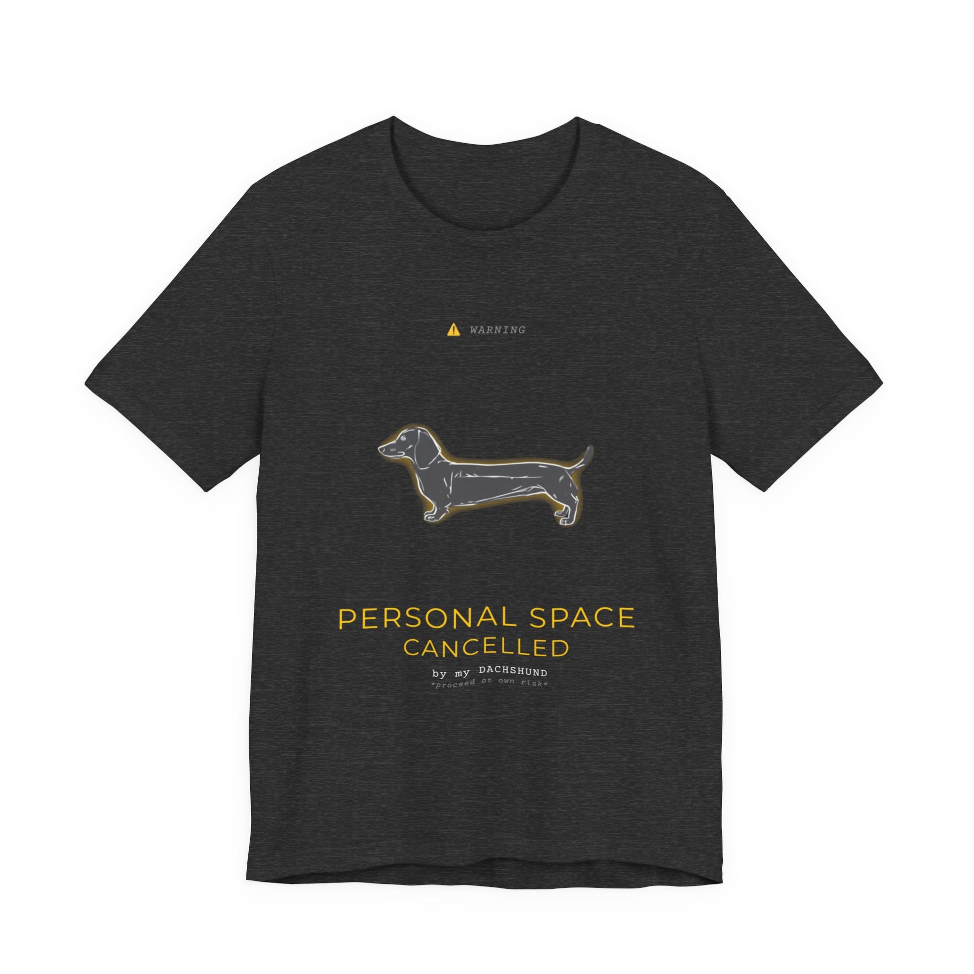 Personal Space Cancelled Dachshund T-Shirt — back view on model