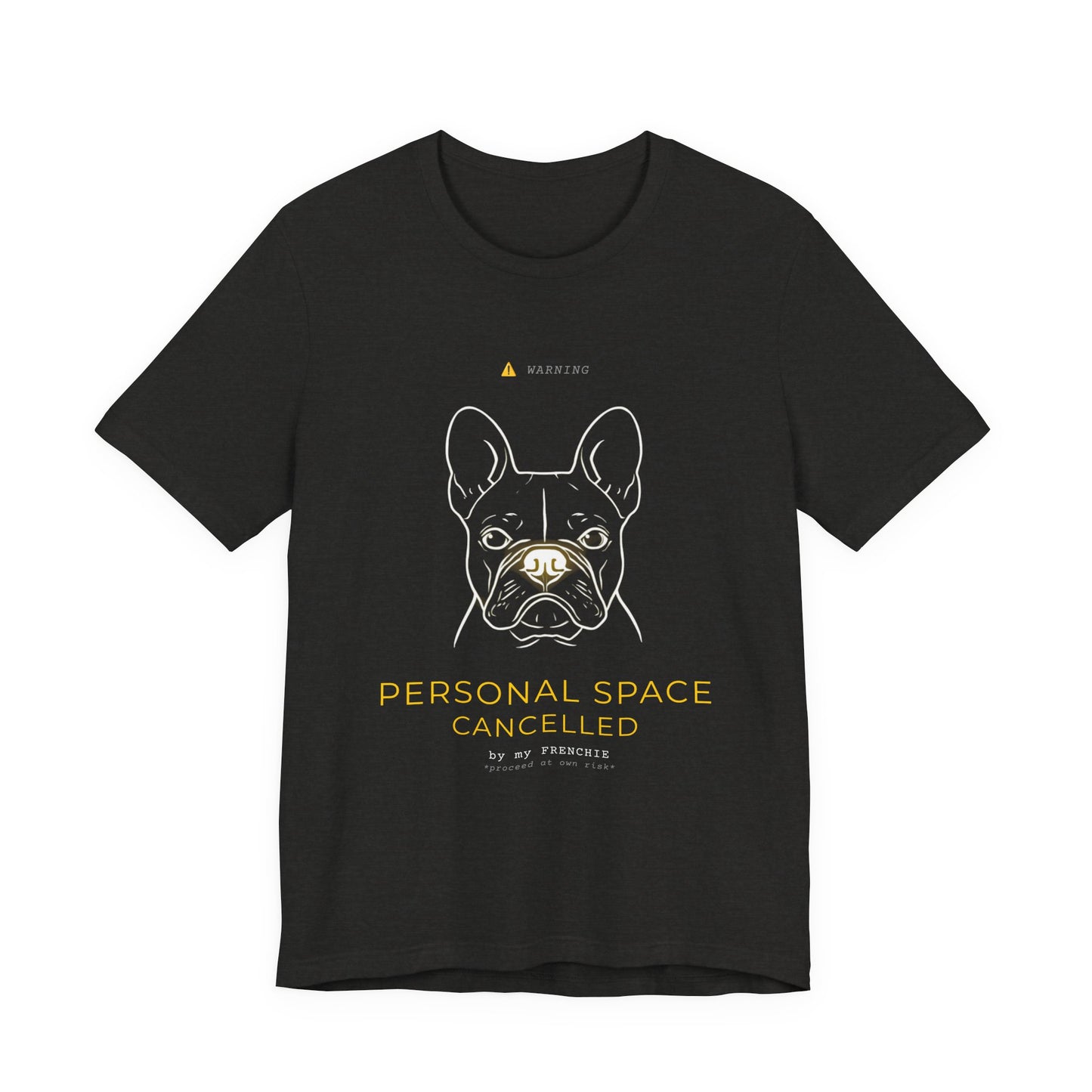 Personal Space Cancelled French Bulldog T-Shirt — fabric and stitching detail