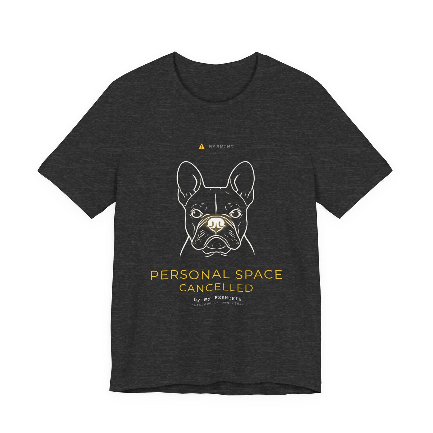 Personal Space Cancelled French Bulldog T-Shirt — back view on model