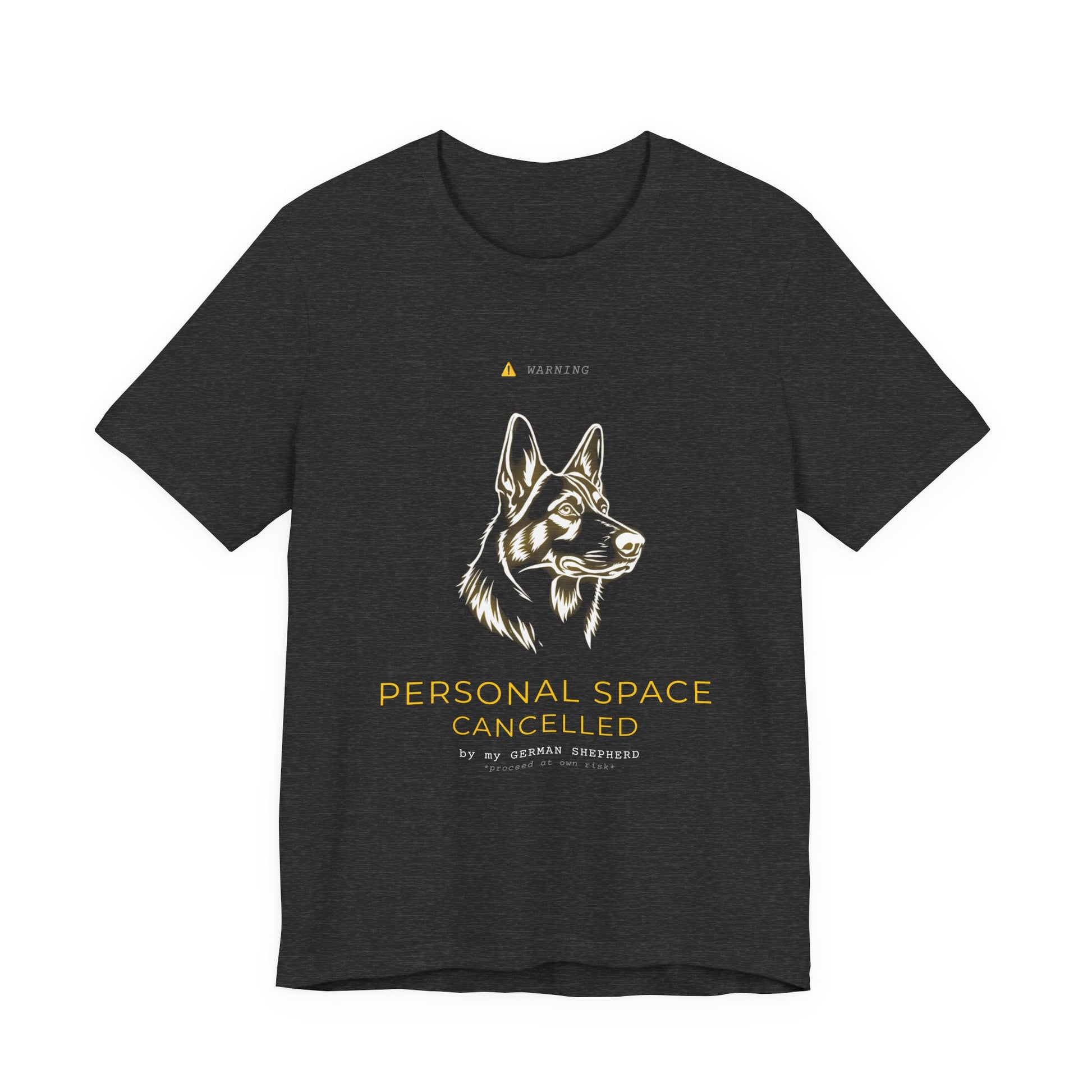 Personal Space Cancelled German Shepherd T-Shirt — back view on model