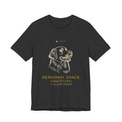Personal Space Cancelled Golden Retriever T-Shirt — back view on model