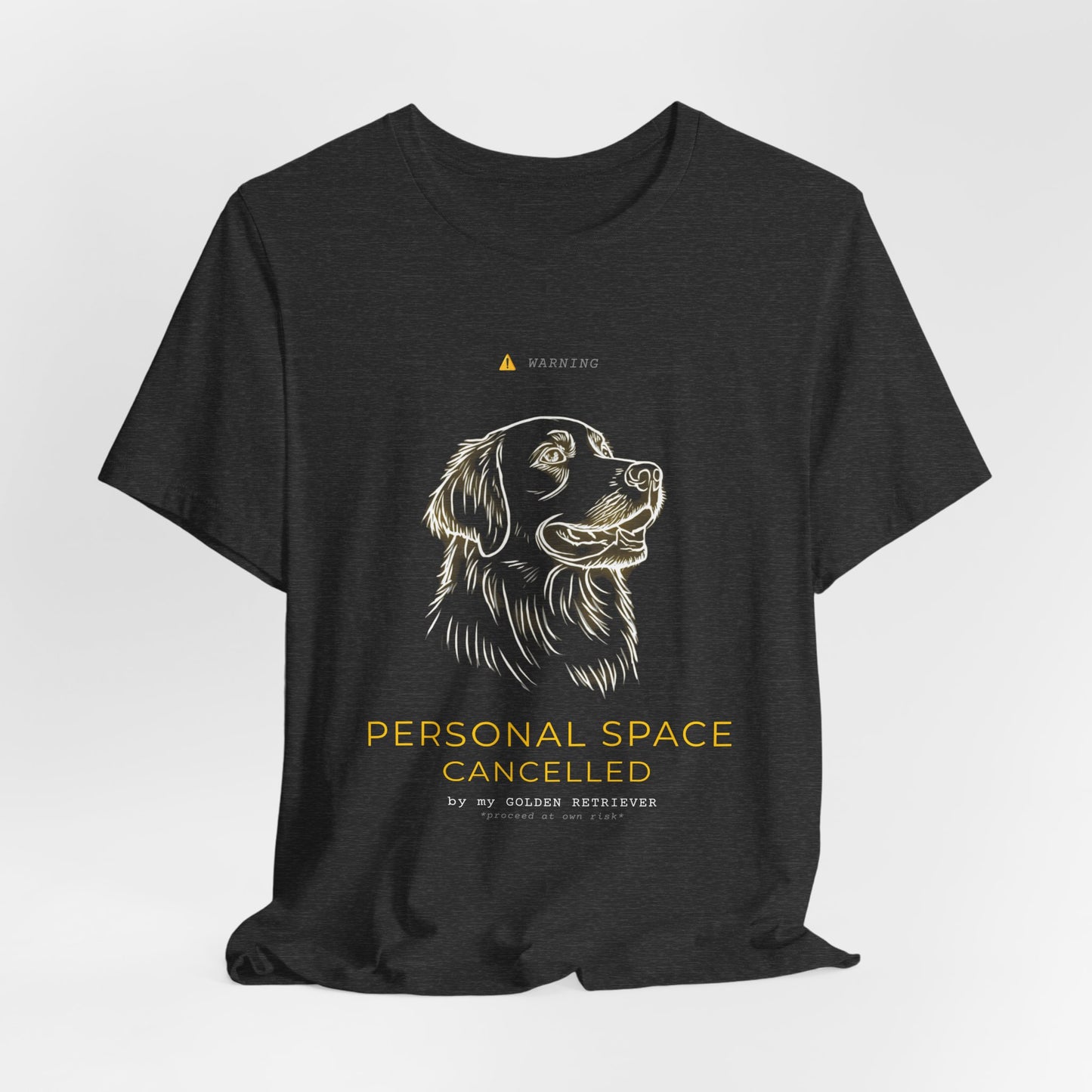 Personal Space Cancelled Golden Retriever T-Shirt — folded on a shelf