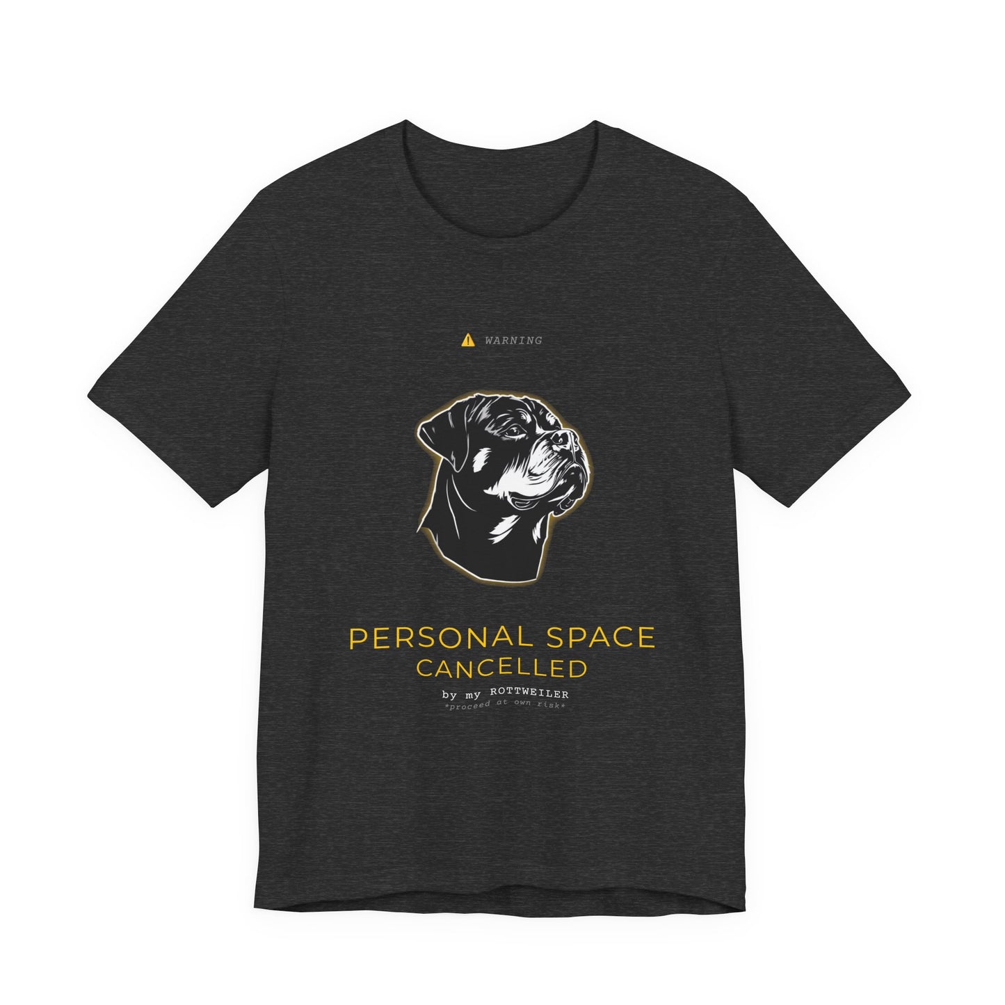 Personal Space Cancelled Rottweiler T-Shirt — back view on model