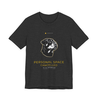 Personal Space Cancelled Rottweiler T-Shirt — back view on model