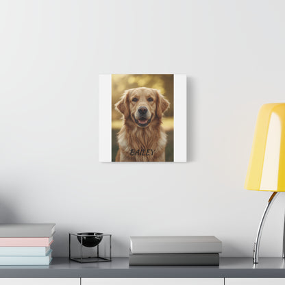 Personalized dog photo canvas print displayed in a living room