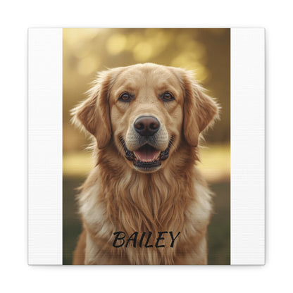 Personalized dog photo canvas print with custom name, front view