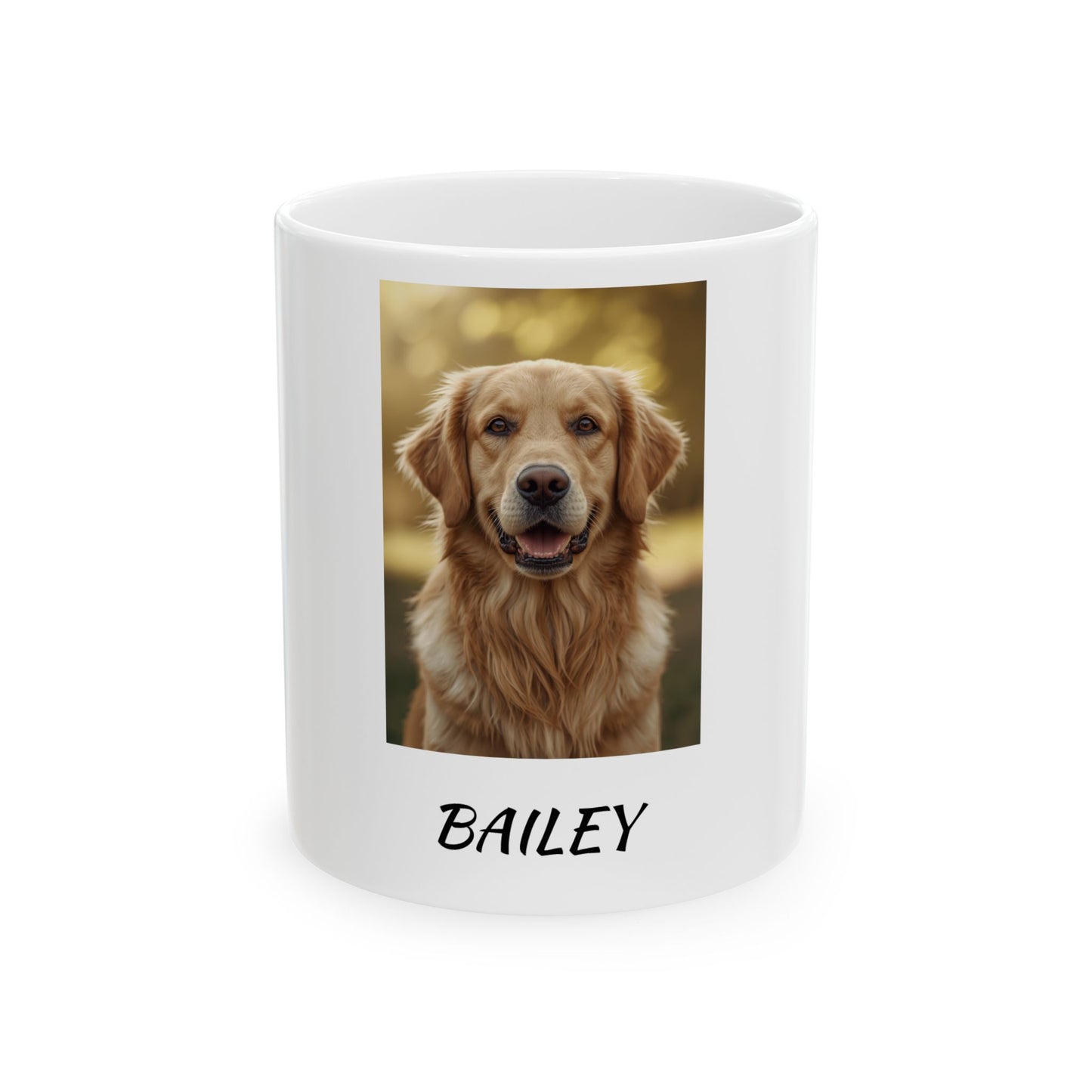 Personalized dog photo ceramic mug with custom pet name