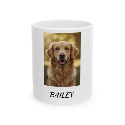 Personalized dog photo ceramic mug with custom pet name