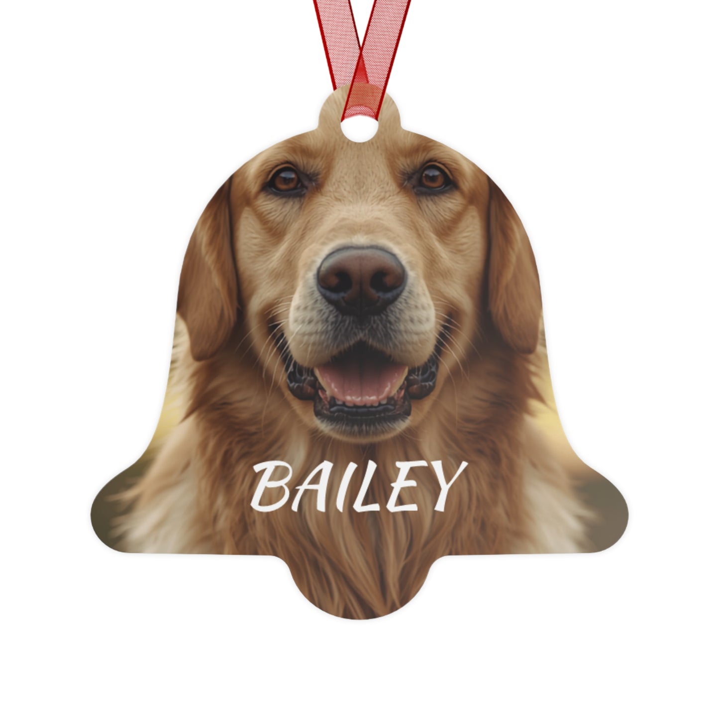 Personalized bell ornament back side with pet photo and name