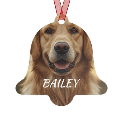 Personalized bell ornament back side with pet photo and name
